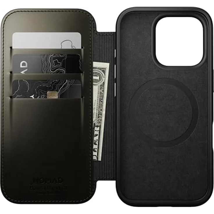 Nomad Leather Folio für iPhone 16 Pro, grüne Lederhülle mit Kartenfächern und MagSafe-Kompatibilität – Bild 4