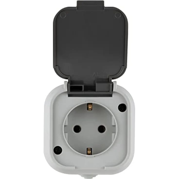REV Standard Feuchtraumsteckdose, Aufputz mit Klappdeckel, grau, IP44, 16A, 230V – Bild 1
