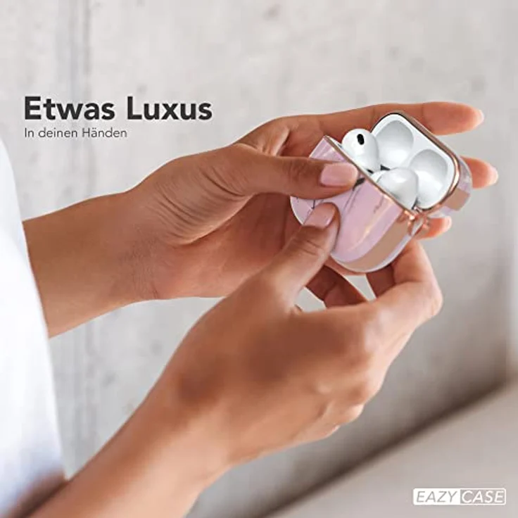EAZY CASE AirPods Pro 2 Hülle Rosa Hard Case Stoßfest mit Karabiner - Antikratz, rutschfest, Rosegold Marmor – Bild 3