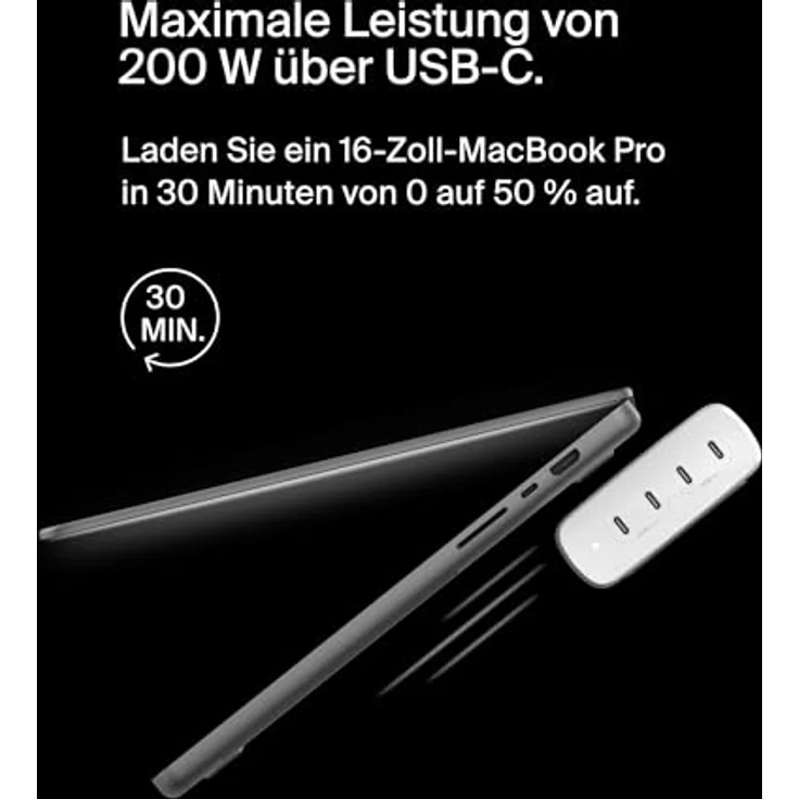 Belkin BoostCharge Pro 4-Port-USB-C-GaN-Ladegerät, 200-W-Schnellladegerät mit USB-C PD 3.1 und 1,5-m-Netzkabel für MacBook Pro, iPhone 15-Serie, iPad-Pro, Galaxy S24, Google Pixel und andere Geräte – Bild 3
