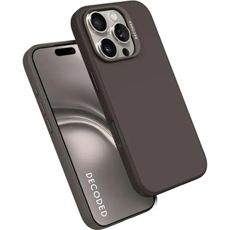 DECODED Smartphone-Hülle AntiMicrobial Silicone Backcover für iPhone 16 Pro, mit schlagfestem Polycarbonat, MagSafe-kompatibel, schwarz