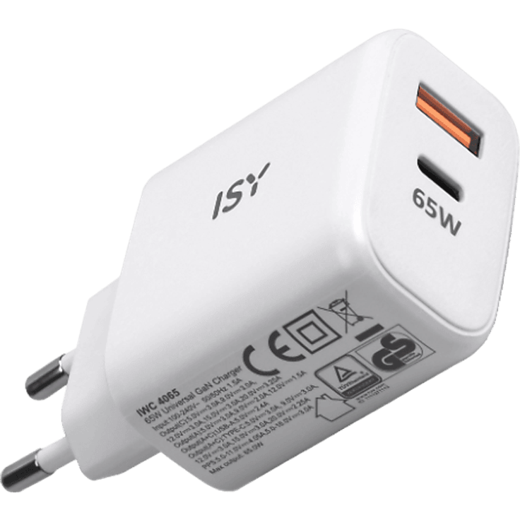ISY IWC 4065, Universal-Ladegerät mit 65W Leistung, Überspannungs- und Überhitzungsschutz, Weiß