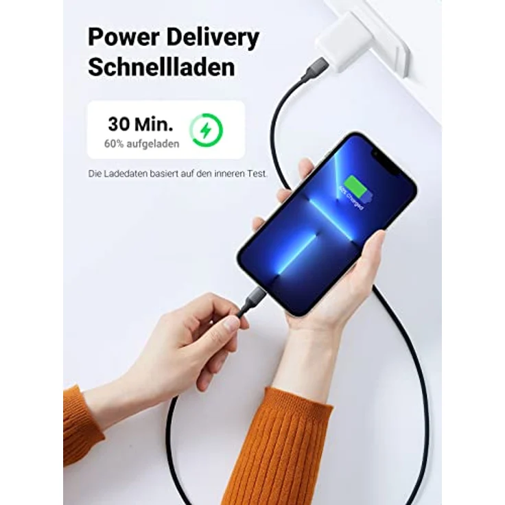 Ugreen USB Typ-C zu Lightning Ladekabel MFI zertifiziert Datenkabel Chip C94 Power Delivery Schnellladekabel Schwarz – Bild 3