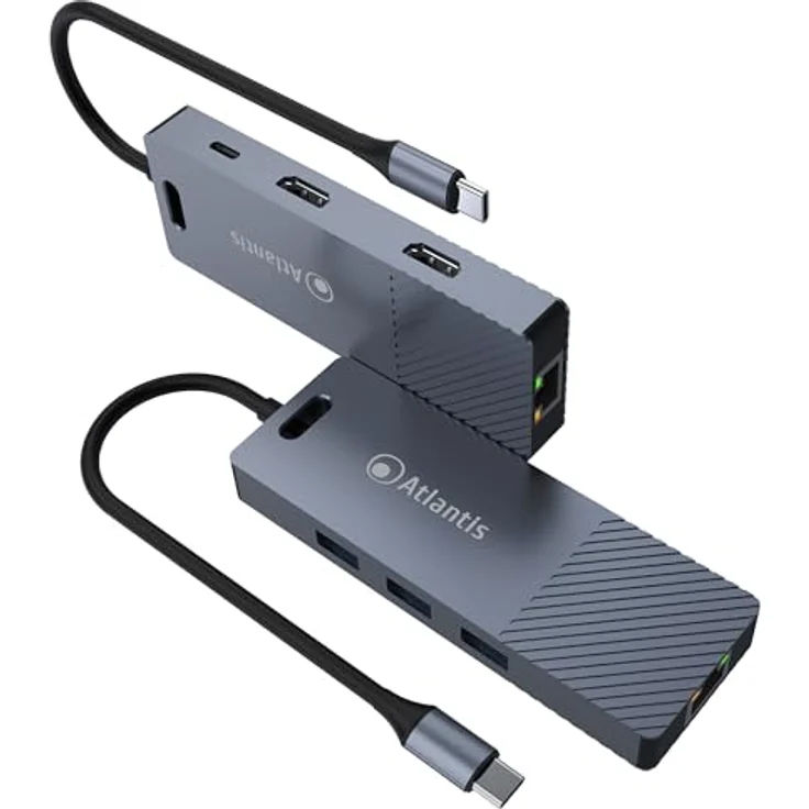 Atlantis Land A04-TC_DK48, Kabelgebundene Dockingstation mit USB 3.2 Gen 1 Type-C, 100 W, 0,18 m, Grau – Bild 1