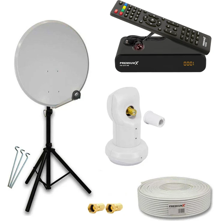 PremiumX PXA80 SAT Anlage, 80cm Aluminium Antenne mit Single LNB, Hochleistungsqualität für besten Empfang, wetterfest bis -40°C bis +60°C