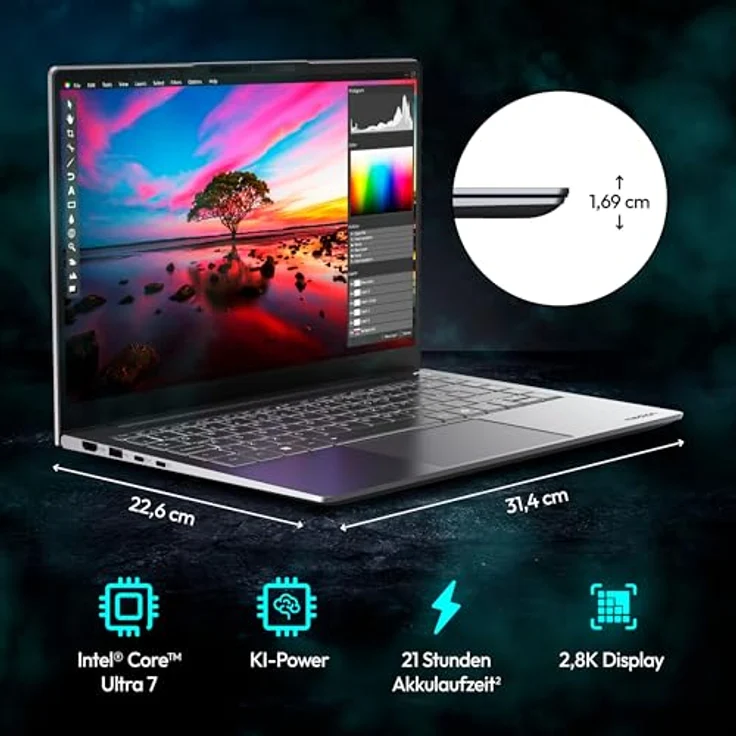 MEDION SPRCHRGD 14 S2; Copilot+ PC, Intel® Core™ Ultra 7 258V , Windows 11 Home, 35,56 cm (14“) 2,8K Display, 1 TB SSD, 32 GB RAM – Bild 9