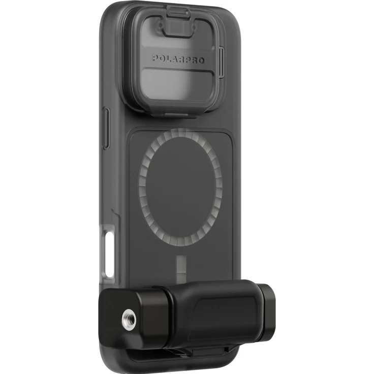 PolarPro iPhone 16 Pro Max LiteChaser 16 BaseCase - Schwarz, Smartphone Hülle mit kabellosem Laden, umklappbarem Schutz und abnehmbarem Griff
