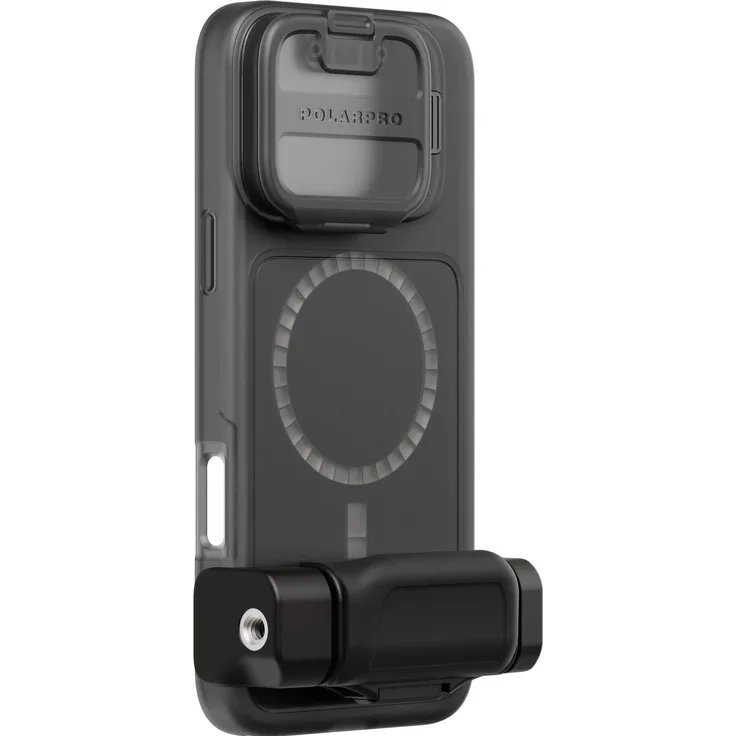 PolarPro iPhone 16 Pro Max LiteChaser 16 BaseCase - Schwarz, Smartphone Hülle mit kabellosem Laden, umklappbarem Schutz und abnehmbarem Griff