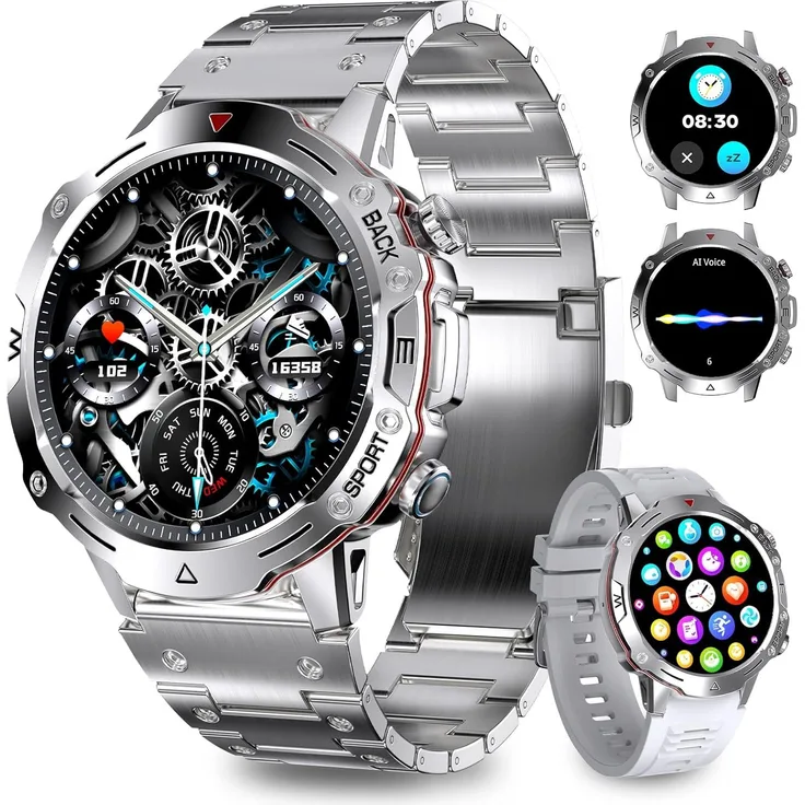 Homailida Herren Smartwatch, 100+ Sportmodi, Bluetooth Anrufe, Gesundheitsmonitoring, HD Display, personalisierbare Zifferblätter