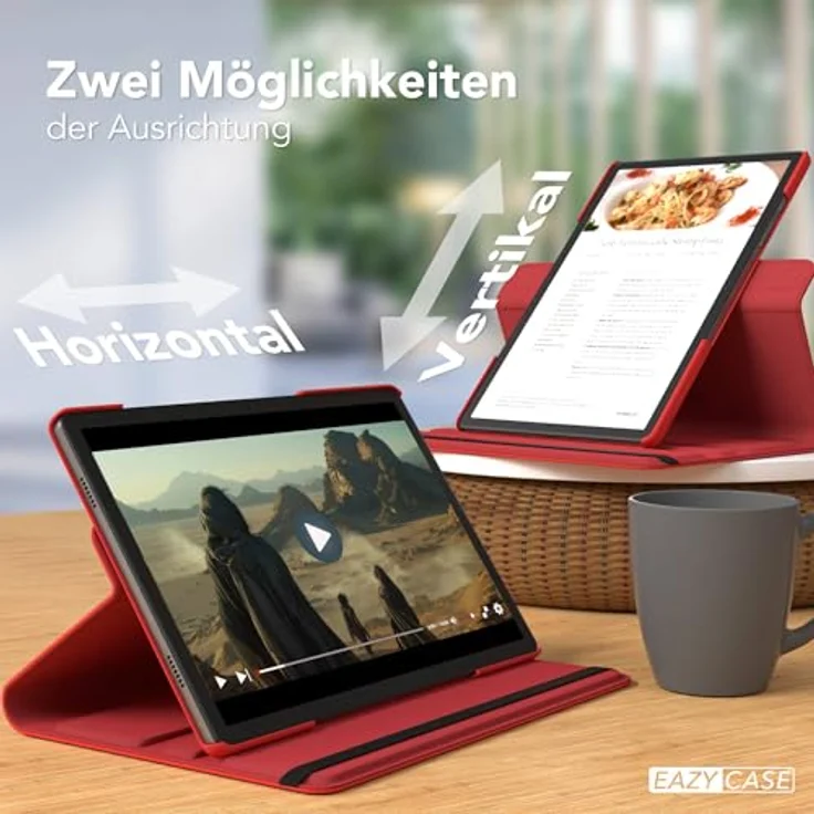 EAZY CASE Tablet Hülle für Samsung Galaxy Tab A11 Plus, 11 Zoll Schutzhülle mit 360° Drehfunktion, Klapphülle mit Standfunktion, Kunstleder, Rot – Bild 5