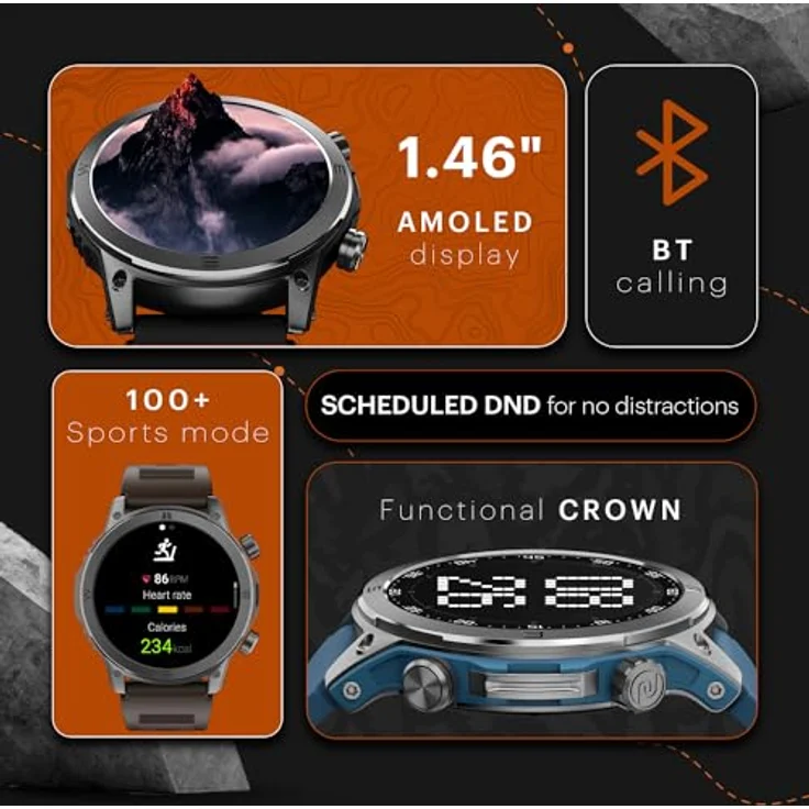 Noise Smartwatch Endeavour (Czarny) (42 mm), Always-On-AMOLED-Display, SoS-Technologie, Rapid Health-Messung, über 100 Sportmodi, bis zu 7 Tage Akkulaufzeit – Bild 3