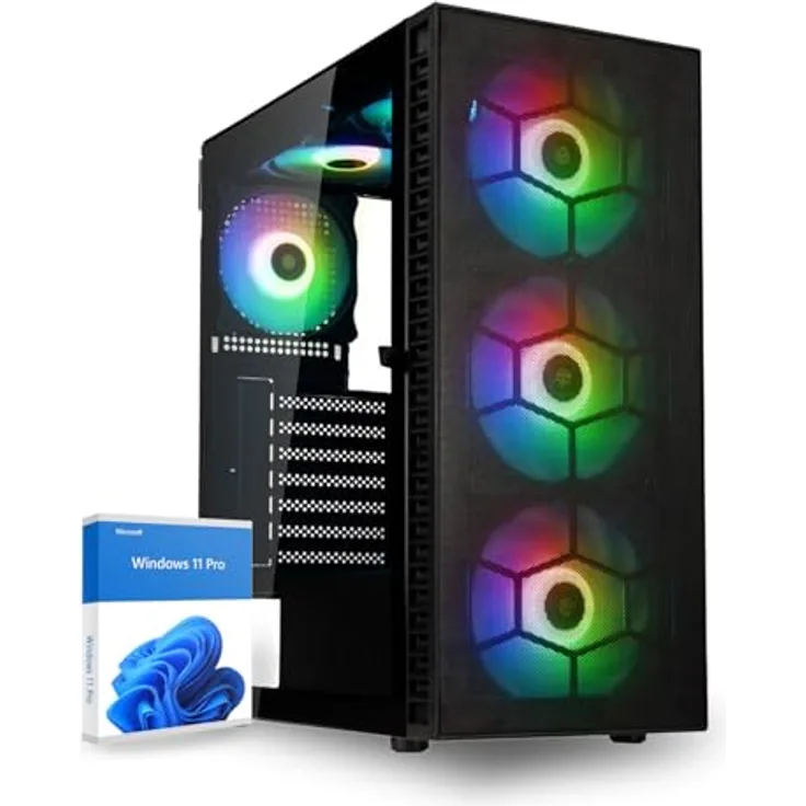 DCL24.DE Gamer PC Ryzen 5 5500, RTX3050, 16GB RAM, 500GB SSD, schwarz mit RGB LED Gehäusebeleuchtung
