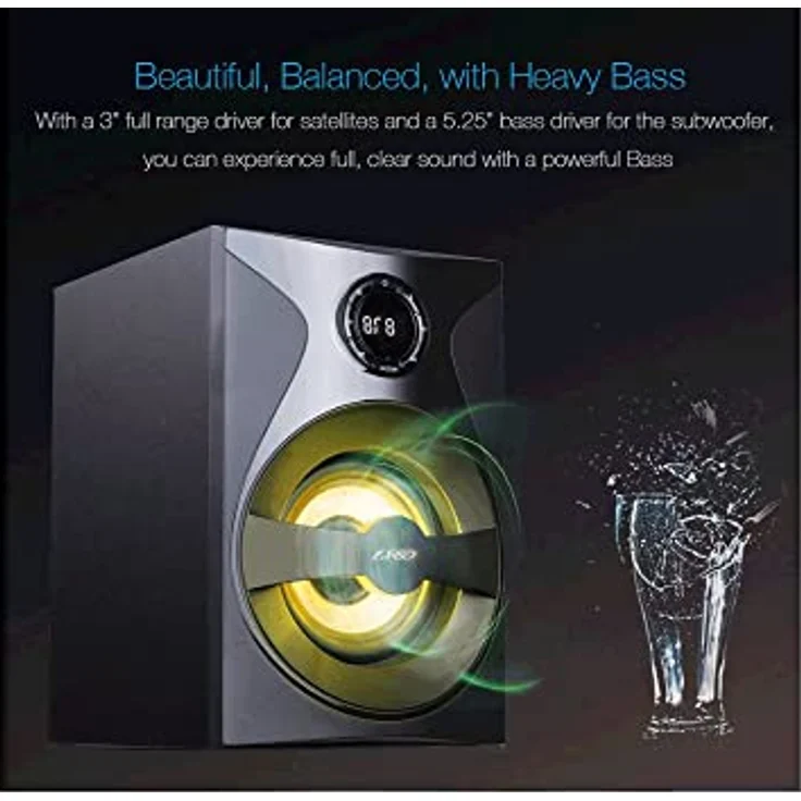 Fenda F3800X, 5.1-Kanal Bluetooth PC Lautsprecher mit integrierten UKW-Radio und Fernbedienung, Schwarz – Bild 4