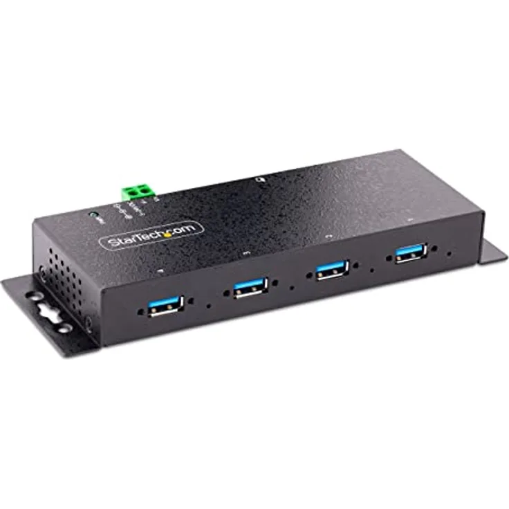 StarTech.com 4-Port USB 3.0 Hub mit 5 Gbit/s - Robuster USB Verteiler 3.0 mit ESD-/Überspannungsschutz - Industrie USB Hub/Ladestation, Heavy Duty - USB Mehrfachstecker/Splitter (5G4AINDNP-USB-A-HUB)