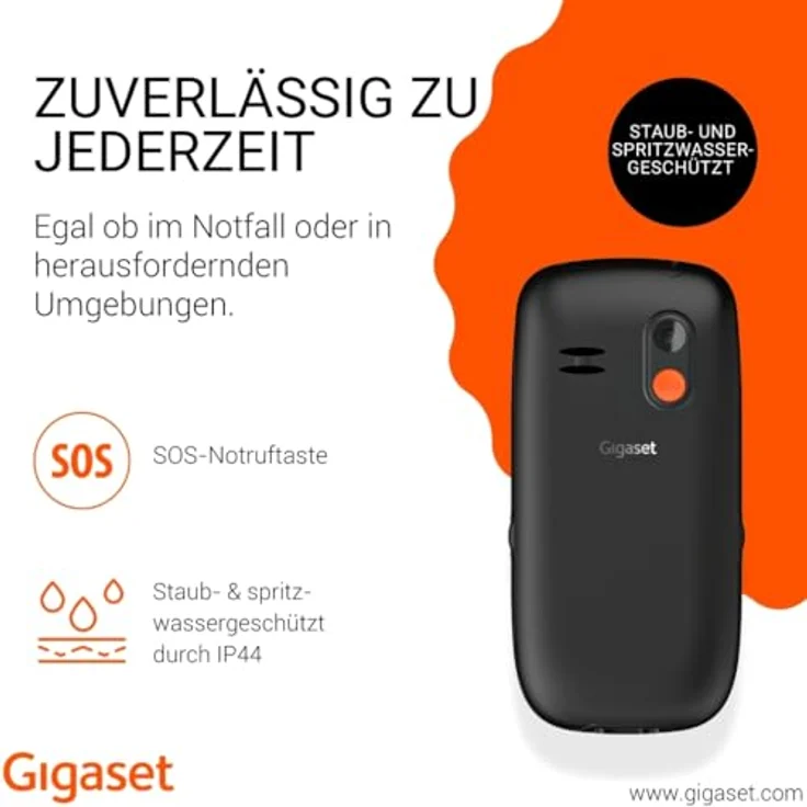 Gigaset GL395, Mobiltelefon mit 2,2 Zoll Display, SOS-Notruftaste, IP44 Schutz, schwarz – Bild 3