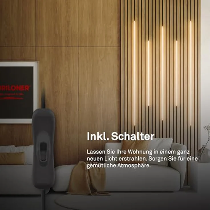 BRILONER - Pimp your Panel LED Strip Starterset, 2,6m, Warmweiß, mit Kabelschalter, LED Streifen, für Zimmer Deko, Weiß – Bild 3