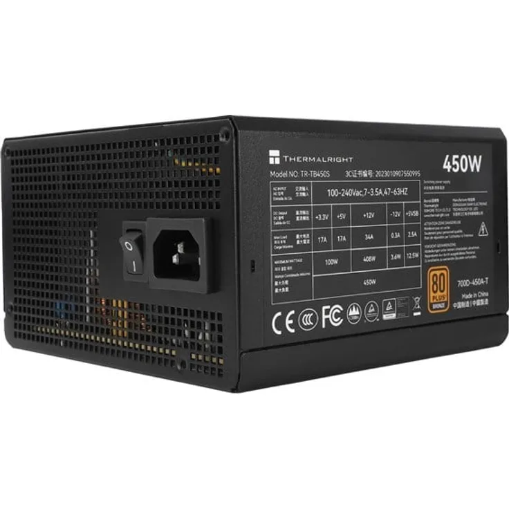 Thermalright TB S 450 Watt ATX 3.0 Netzteil, 120 mm, 80 Plus Bronze zertifiziert, schwarz
