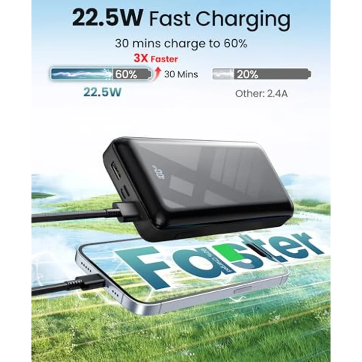 Bextoo Power Bank 27000mAh, 22,5W PD20W USB-C Powerbank mit LED-Anzeige, Tragbares Ladegerät für iPhone 16 15 14 13 12 11 Pro – Bild 2