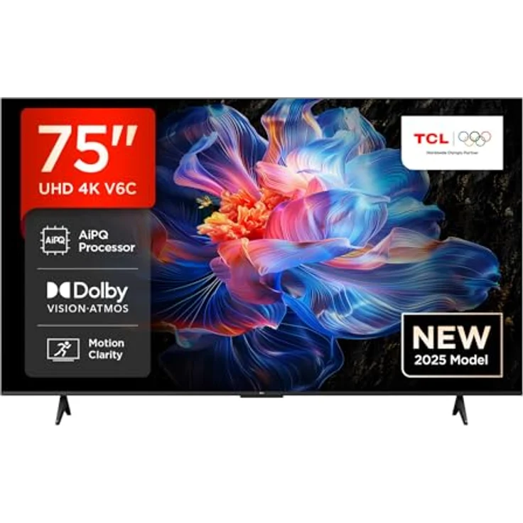 TCL 75V6C 75 Zoll 4K HDR Smart TV mit Google TV, Dolby Audio, HVA-Panel und Gaming-Funktionen – Bild 1