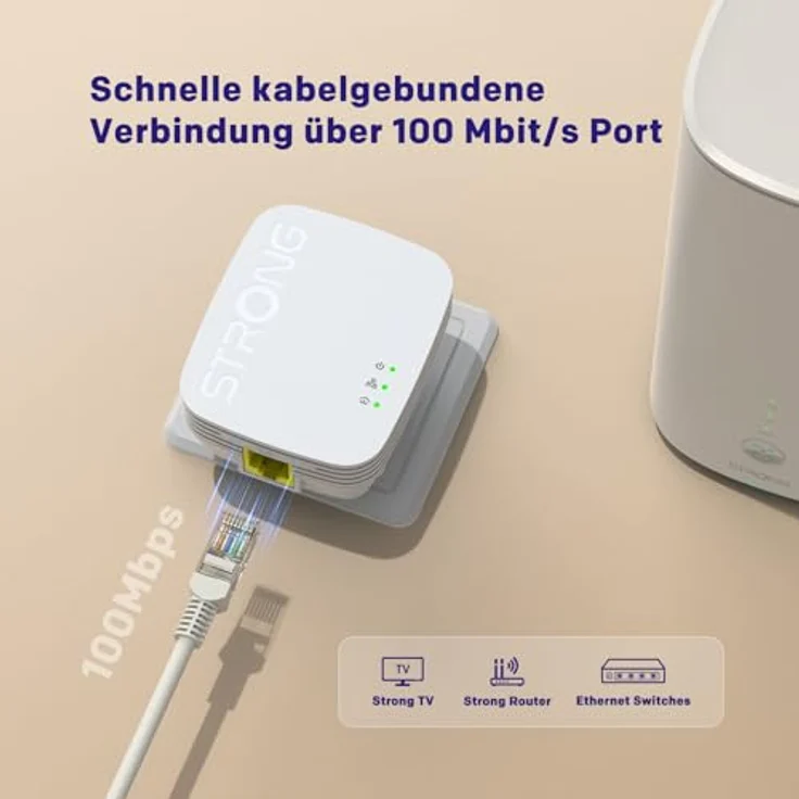 STRONG Powerline 600 Duo Mini WLAN-Repeater, durchsichtiger PowerLAN-Adapter mit EU Plug 220V, Plug-and-Play Installation für stabiles Internet – Bild 3