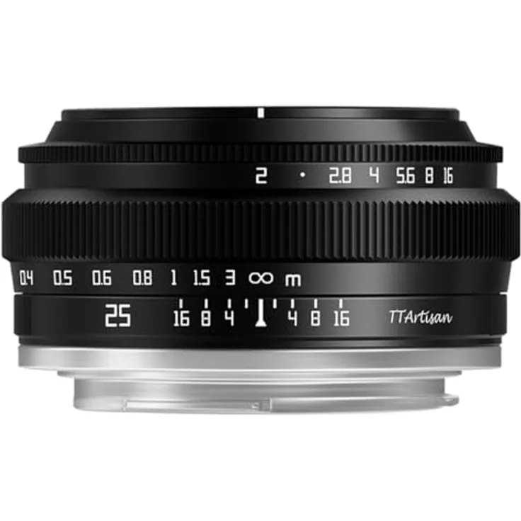 TTArtisan APS-C 25 mm F2 Objektiv, Metallgehäuse, kompatibel mit Sony E-Mount, Schwarz, hohe Lichtempfindlichkeit und Nahaufnahmefunktion