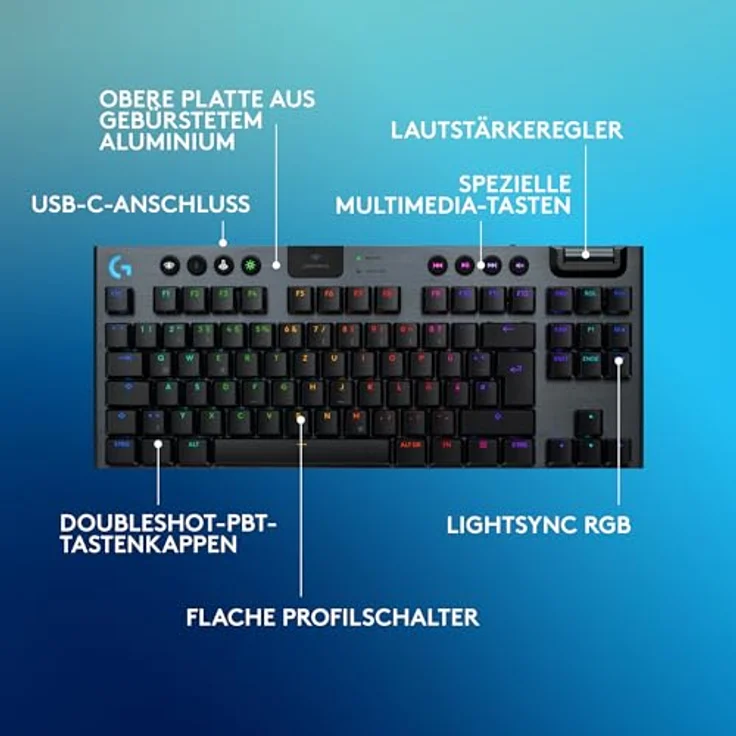 LOGITECH G915 X TKL Lightspeed, Kaihua GL Linear Gaming-Tastatur, kabellos, Aluminiumgehäuse, RGB, schwarz – Bild 7