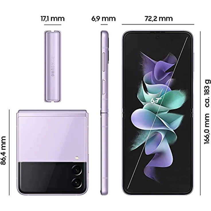 Samsung Galaxy Z Flip3 5G(17,03 cm)faltbares Handy, großes 1,9 Zoll Frontdisplay,128 GB interner Speicher,8 GB RAM,Phantom Lavender,inkl. 36 Monate Herstellergarantie – Bild 4