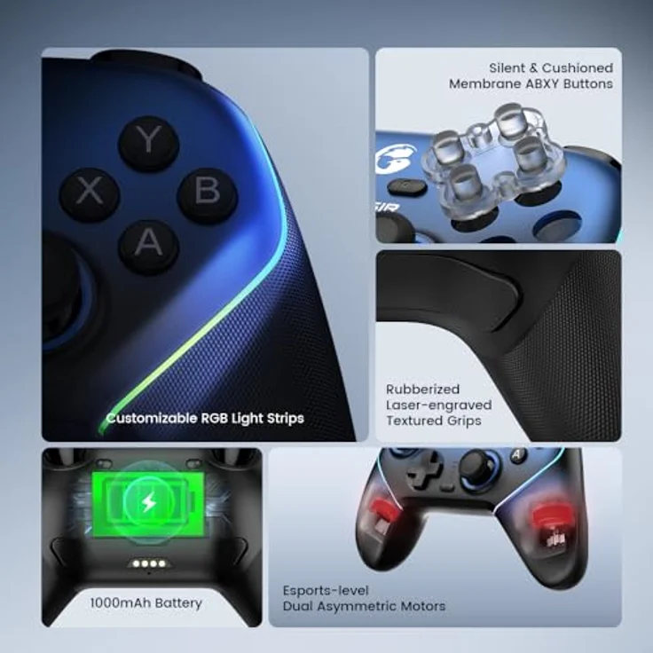 GameSir Super Nova, Multiplattform-Controller mit Ladestation, kabellos für Nintendo, Nachtblau – Bild 5