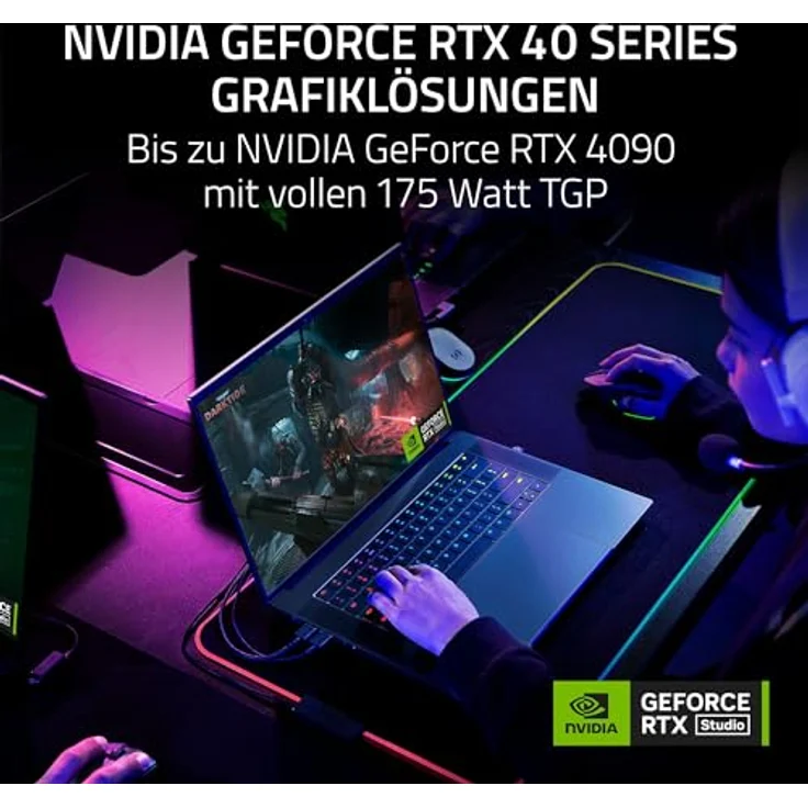 Razer Blade 16 (2024) - 16 Zoll Gaming-Laptop - NVIDIA Geforce RTX 4070 - Intel i9-14900HX - 16" QHD+ OLED 240Hz Display (16GB DDR5 RAM, 1TB SSD, Alu-Gehäuse) QWERTZ DE-Layout | Schwarz – Bild 3