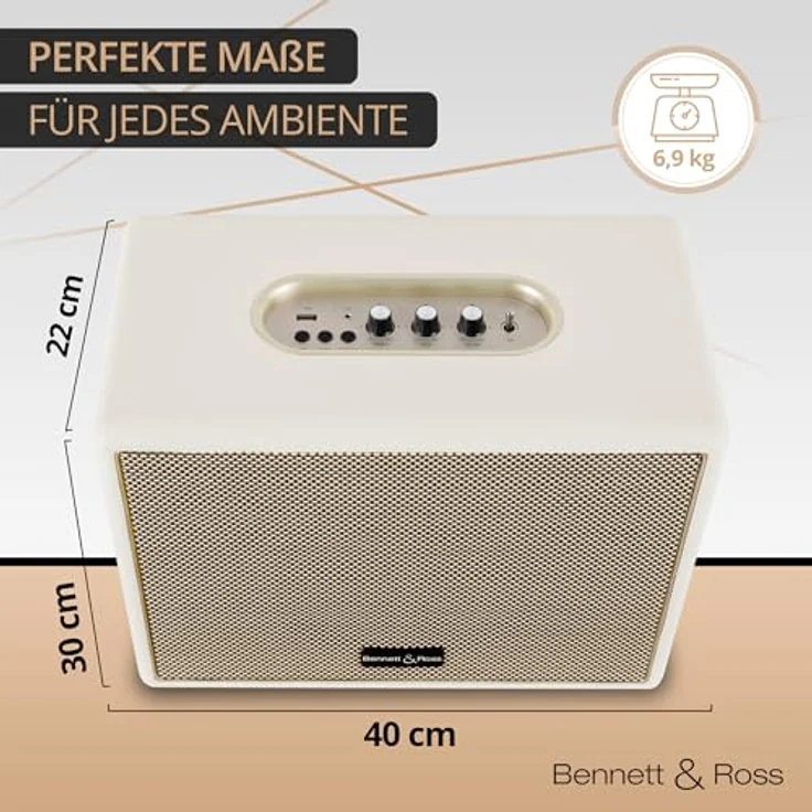 Bennett & Ross BB-880CW Blackmore Giant, Bluetooth-Lautsprecher mit 80 W RMS Leistung, creme-weiß – Bild 3