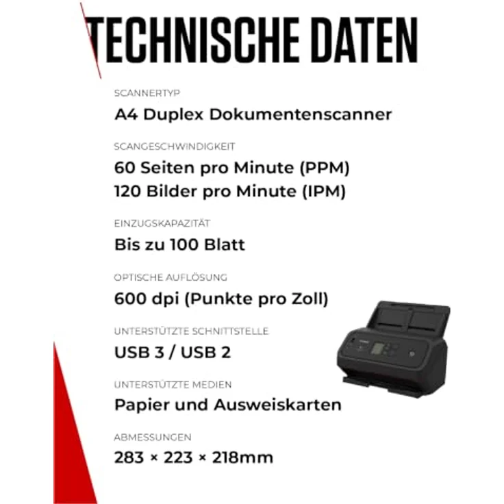 Canon DR-C360, Kompakter A4 Dokumentenscanner mit 60ppm, Duplex-Scanning, 100 Blatt ADF, USB-C 3.2 – Bild 6
