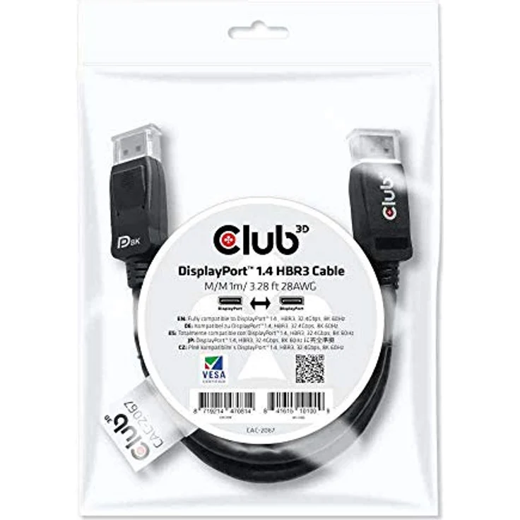 Club 3D - DisplayPort-Kabel - DisplayPort (M) bis DisplayPort (M) - DisplayPort 1,4 - 1,0m - Schwarz (CAC-2067) – Bild 2