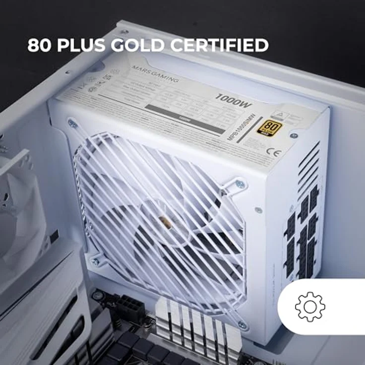 MARS GAMING MPB1000SIM, Vollmodulares ATX-Netzteil 1000W, 80Plus Gold 90%, 7 Jahre Garantie, SI Extreme Silence Lüfter 140mm, AI2-RPM, Weiß – Bild 5