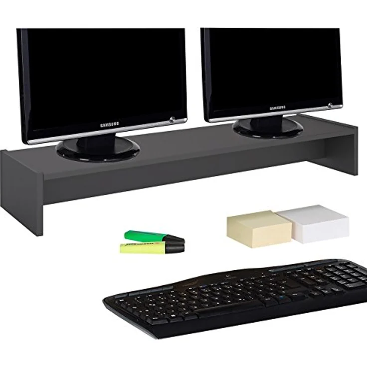 CARO-Möbel Monitorständer ZOOM, großzügiger Schreibtischaufsatz für 2 Monitore, melaminharzbeschichtet, verfügbar in verschiedenen Farben, 100 cm breit – Bild 2