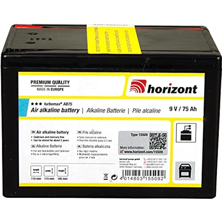 HORIZONT turbomax AB75 Weidezaunbatterie 9V, 75Ah, zuverlässige Alkalibatterie mit bis zu 2 Jahren Lagerfähigkeit – Bild 2