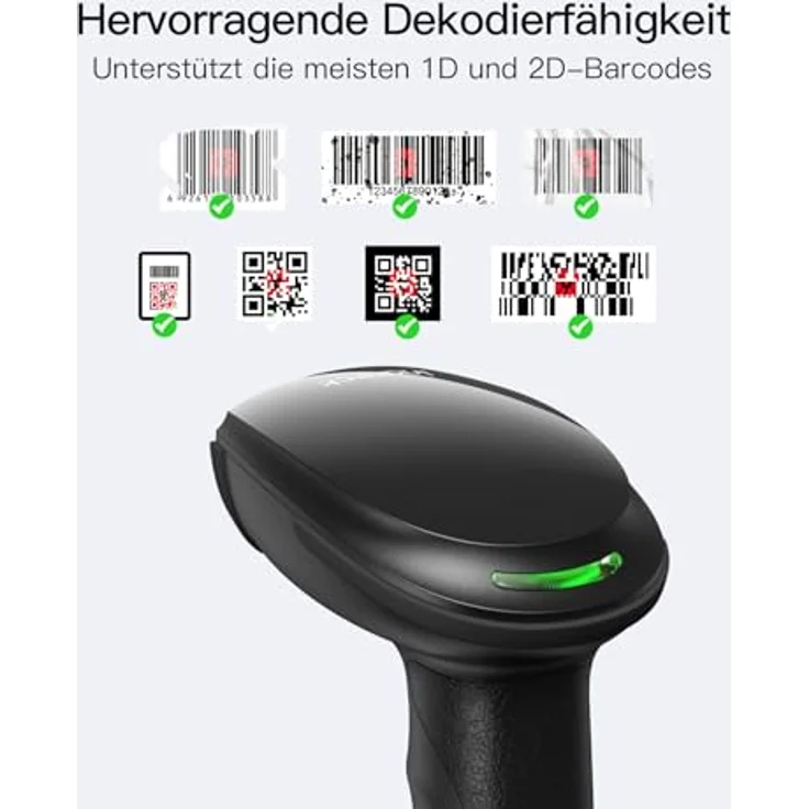 Inateck BCST-23, Bluetooth Barcode Scanner 1D 2D QR Code, kabellos mit 3 Monaten Akkulaufzeit, APP und SDK, dunkel – Bild 2