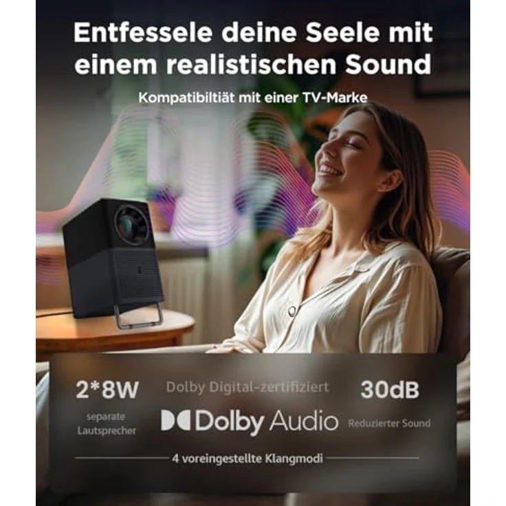 TCL A1s MTV-Projektor, 600 ISO-Lumen, 1080P tragbarer Beamer mit WLAN, Bluetooth, lizenzierter Netflix-Unterstützung und 30.000 Stunden Lebensdauer – Bild 3