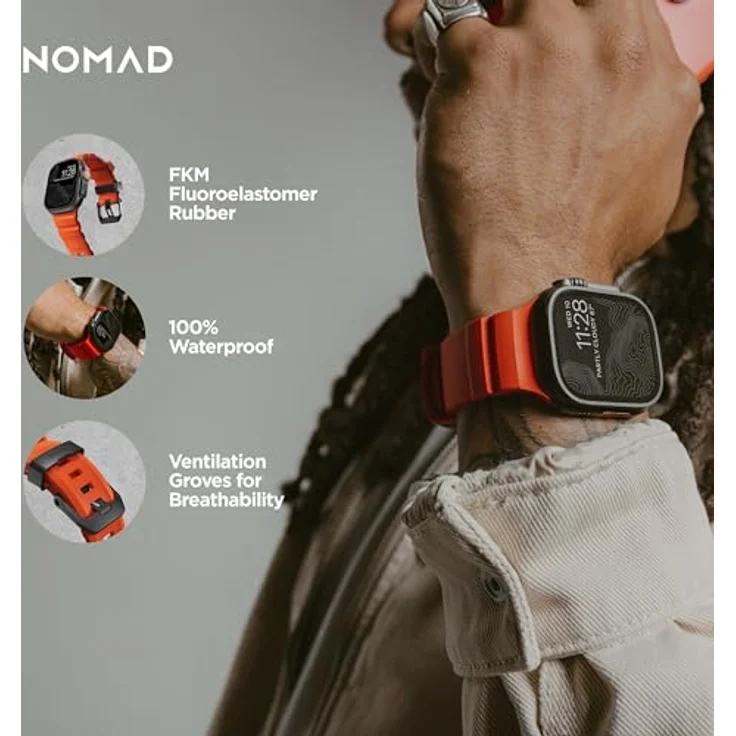NOMAD Rocky Point Band für Apple Watch 42/44/45/49 mm, leichtes und waterfestes Uhrenarmband mit Magma Connector in Schwarz – Bild 3