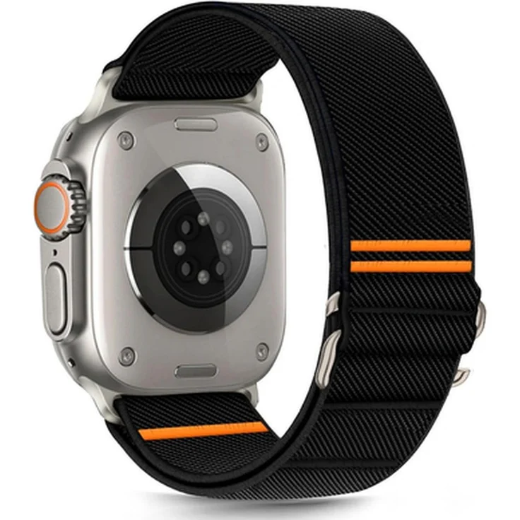 Tech-Protect Nylon Slip Strap für Apple Watch 44 / 45 / 46 / 49 mm, atmungsaktives Nylon mit elastischem Velcro-Verschluss, Schwarz