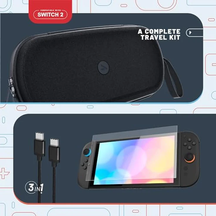 STEALTH Premium Travel Kit für Nintendo Switch 2, inkl. Hartschalen-Tasche, 9H-Glas-Schutzfolie und USB-C Kabel – Bild 5