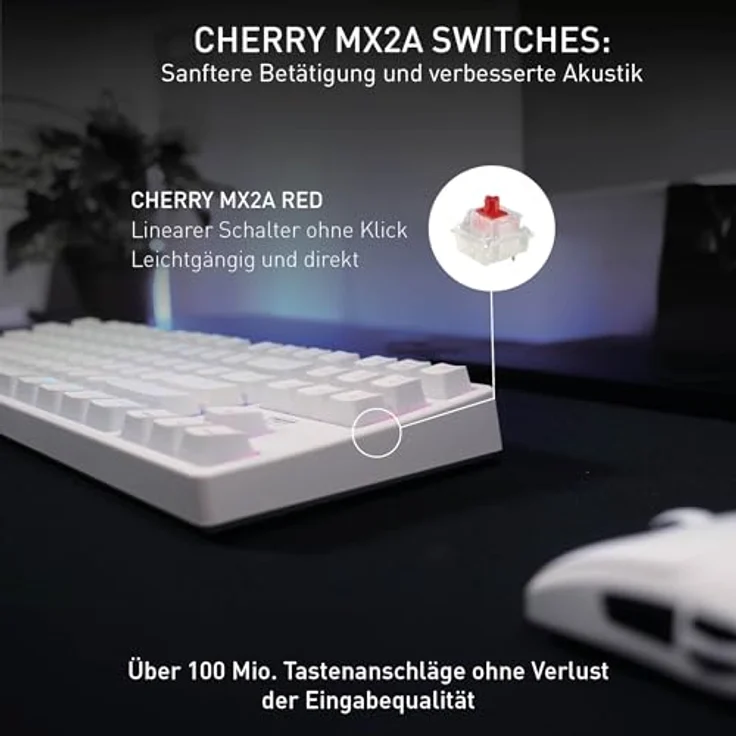 CHERRY XTRFY K4V2 TKL, Kabelgebundene Gaming-Tastatur, RGB-Beleuchtung, Mechanische MX2A RED Switches, Weiß – Bild 3