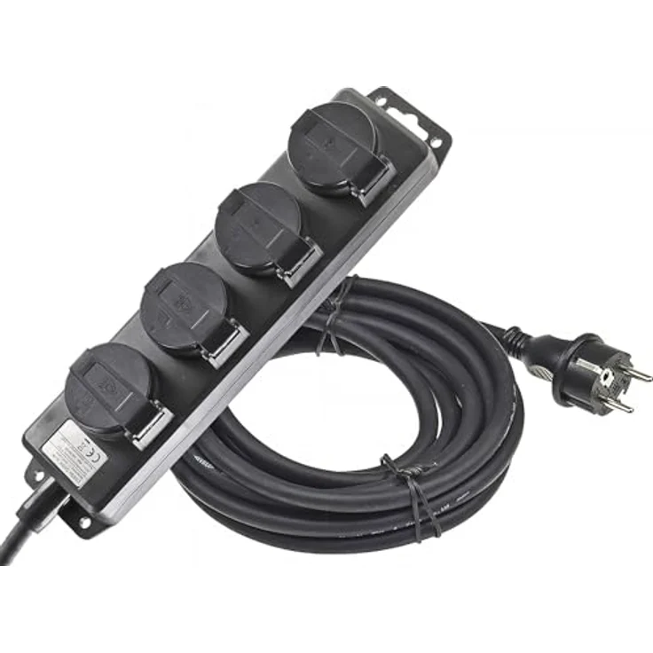 ChiliTec 4-Fach Steckdosenleiste Aussensteckdose mit 10m Kabel, IP44, 4 Schutzkontaktsteckdosen, Klappdeckel, Schwarz, 230V, 16A – Bild 1