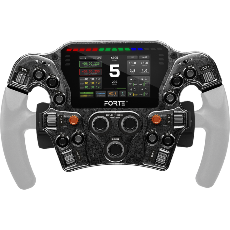 Asetek SimSports Forte Formula Pro Button Box, 4,3 Zoll LCD, 23 Bedienelemente, 36 programmierbare aRGB-LEDs, Forged-Carbon Design - schwarz