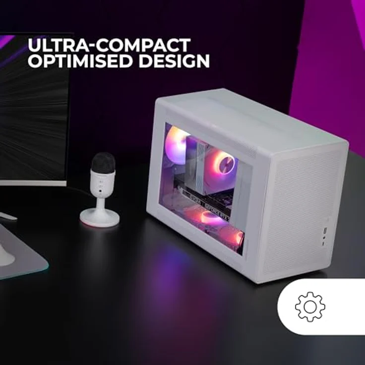 MARS GAMING MC-XPS, Ultrakompaktes MicroATX-Gehäuse mit gehärtetem Glas, FRGB 120mm-Lüfter, duale PSU-Unterstützung, USB-C, Weiß – Bild 2