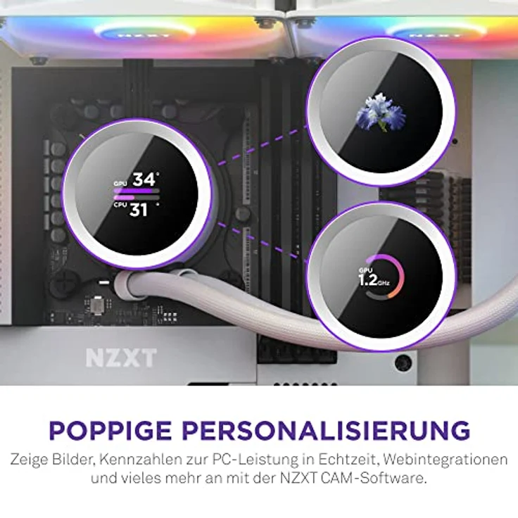 NZXT Kraken 240 RGB - RL-KR240-W1-240mm AIO CPU Wasserkühlung - 1,54" LCD Display 240x240-2x120mm RGB Core Fans - EIN Breakoutkabel zur einfachen Installation - anpassbar durch NZXT CAM - Weiß – Bild 2
