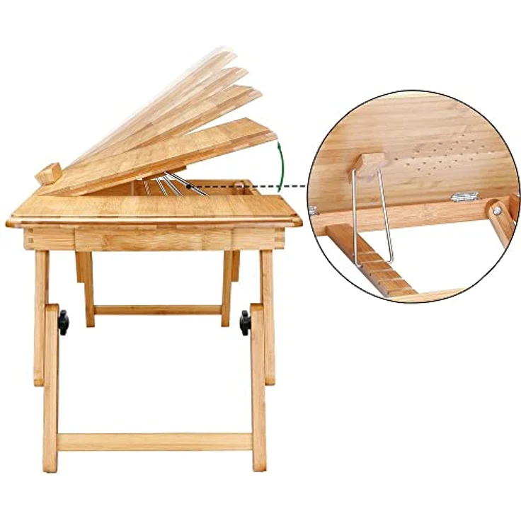 Casaria Laptoptisch Bambus Höhenverstellbar mit Schublade Belüftet Neigbar Faltbar Laptopständer Betttisch Bett Couch Sofa – Bild 5