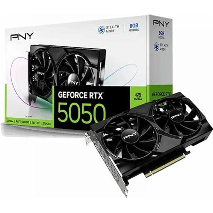 PNY GeForce RTX5050 8 GB GDDR6 Grafikkarte, Dual-Lüfter, 2317 MHz, PCIe, HDMI, DisplayPort – Bild 1