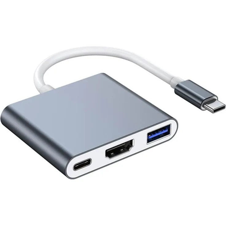 Lippa 3-in-1 87W USB-C PD 4K HDMI Hub, USB-Hub mit 480 Mbps Übertragungsgeschwindigkeit, Grau