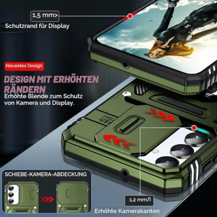 LeYi Hülle für Samsung Galaxy A17 5G, Militär Standard mit Metall Ring, 2 Glasfolien und Kamera Schutz, Dunkelgrün – Bild 3