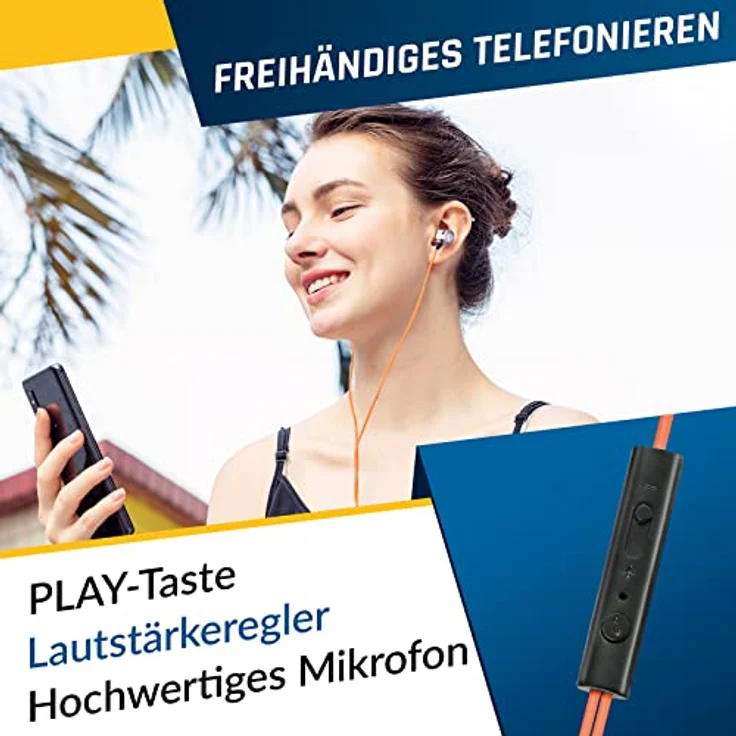 KLIM Fusion In-Ear Kopfhörer mit Mikrofon, Memory Foam, 3.5 mm Jack, langlebig und innovativ, orange – Bild 4